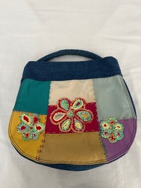 Xhilaration Multicolor Patchwork Handbag or Tote with Sequin Flower Accents